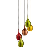 Searchlight Vibrant 5 Light Multi-Drop Coloured (Red Green Gold Copper) Shades