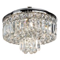 Searchlight Hayley-5 Light Flush Ceiling Chrome with Clear Crystal Coffins Trim & Ball Drops
