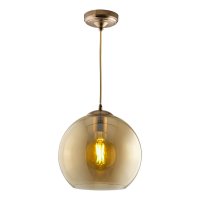 Searchlight Balls Round Pendant (30cm Dia) Amber Glass Antique Brass