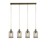 Searchlight Pipes 4 Light Bar Pendant Antique Brass with Seeded Glass