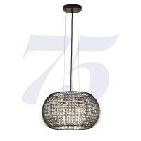 Searchlight Cage 4 Light Black Drum Pendant With Crystal Glass Panels
