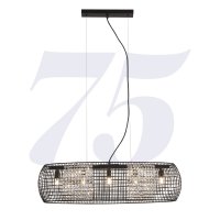 Searchlight Cage 5 Light Black Oval Pendant With Crystal Glass Panels