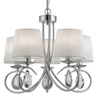Searchlight Angelique 5 Light Ceiling, Chrome, White Shades, Clear Glass