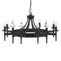 Searchlight Cartwheel II 12 Light Ceiling Wrought Iron Black