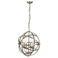 Searchlight Orbit 4 Light Cage Frame Orb Pendant Antique Brass