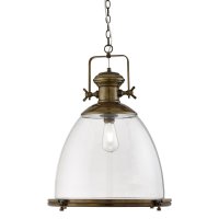 Searchlight Industrial Pendant Large Painted Antique Brass & Clear Glass