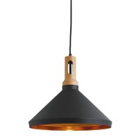Searchlight Wong Pendant Cone Gold Inner Black Outer Wood Effect Cap