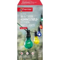 Premier Decorations 10 Outdoor Connectable Festoon Party Lights - Multicoloured