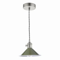 Hadano 1 Light Pendant Antique Chrome With Olive Green Shade