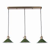 Hadano 3 Light Brass Suspension With Olive Green Shades