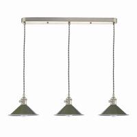 Hadano 3 Light Antique Chrome Suspension With Olive Green Shades