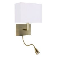 Searchlight Hotel Wall Light Adjustable -2Lt W/Bracket,Led Flexi Arm,Antique Brass,White Shade