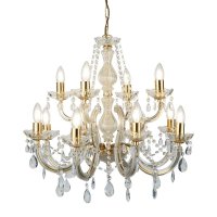Searchlight Marie Therese-12Lt Chandelier,Polished Brass,Clear Crystal Glass