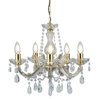 Searchlight Marie Therese-5Lt Ceiling, Polished Brass, Clear Crystal Glass