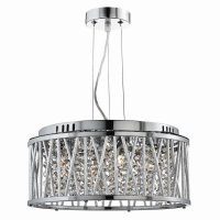 Searchlight Elise 4 Light Pendant/Semi-Flush Chrome, Crystal & Aluminium