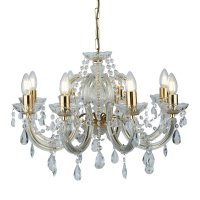 Searchlight Marie Therese-8Lt Ceiling, Polished Brass, Clear Crystal Glass