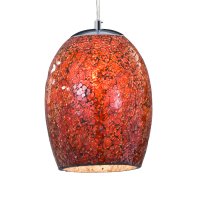 Searchlight Crackle-1Lt Pendant, Red Mosaic Glass & Satin Silver Suspension