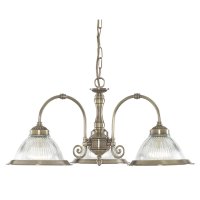 Searchlight American Diner - 3Lt Ceiling, Antique Brass, Clear Glass