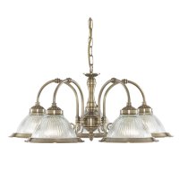 Searchlight American Diner 5 Light Ceiling, Antique Brass, Clear Glass