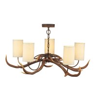 David Hunt Antler 5 Light Bleached Pendant with Silk Shades (SC)