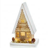Premier Decorations Wooden Christmas House - 18cm