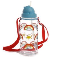 Puckator 450ml Children's Reusable Water Bottle with Flip Straw - Somewhere Rainbow
