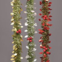 Premier Decorations 2.7m Tinsel Garland with Holly Leaf - Berries 3 Assorted Designs