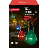 Festoon Multi-Coloured Bulb Lights - 50 Bulbs