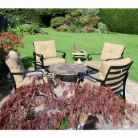 Bayfield Firepit 89Cm Coffee Table With 4 Windsor Chair Set