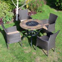 Bayfield Firepit 89Cm Table With 4 Stockholm Brown Chairs Set