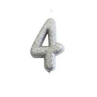 Anniversary House Age 4 Glitter Numeral Moulded Pick Candle - Silver