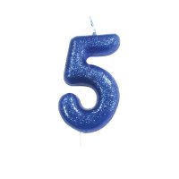Anniversary House Age 5 Glitter Numeral Moulded Pick Candle - Blue