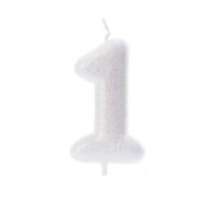 Anniversary House Age 1 Glitter Numeral Moulded Pick Candle - Iridescent