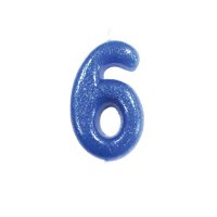 Anniversar House Age 6 Glitter Numeral Moulded Pick Candle - Blue
