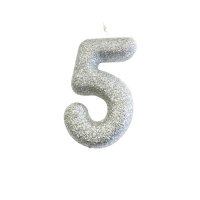 Anniversary House Age 5 Glitter Numeral Moulded Pick Candle - Silver