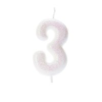 Anniversary House Age 3 Glitter Numeral Moulded Pick Candle - Iridescent