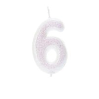 Anniversary House Age 6 Glitter Numeral Moulded Pick Candle - Iridescent