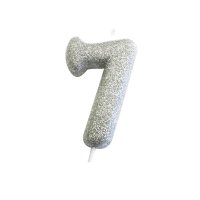 Anniversary House Age 7 Glitter Numeral Moulded Pick Candle - Silver