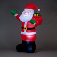 Snowtime Inflatable Santa with Raised Right Arm with Gift Bag & Gift Boxes