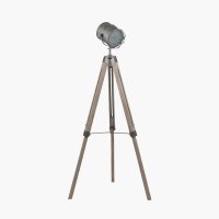 Pacific Lifestyle Bullseye Grey Metal and Antique Wood Tripod Marine Floor Lamp