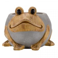 Flamboya Woodstone Frog Planter