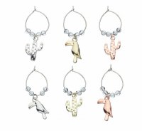 BarCraft Tropical Toucan & Cactus Wine Glass Charms Set of 6