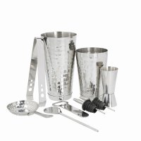 BarCraft 8 Piece Boston Barware Set with Hammered Finish