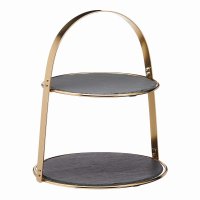 Artesà 2-Tier Brass Cake Stand with Round Slate Serving Platters