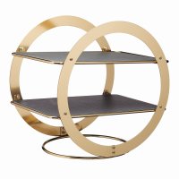 Artesà 2-Tier Geometric Brass-Finished Serving Stand with Slate Serving Platters