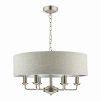 Laura Ashley Sorrento 6 Light Pendant Satin Nickel with Natural Shade