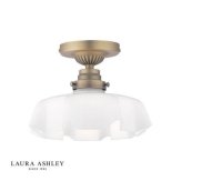 Laura Ashley Banham Semi-Flush Matt Antique Brass and White Glass