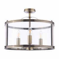 Laura Ashley Harrington 3 Light Semi-Flush Antique Brass and Glass