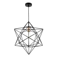 Dar Luanda 1 Light Pendant Matt Black & Bright Copper Detail