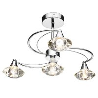 Dar Luther 4 Light Semi Flush with Crystal Glass Polished Chrome